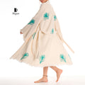 Organic Cotton Boho Kimono Bathrobe | Handstamped Feather Design - Miyawfashion