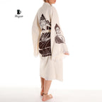 Unique Boho Kimono Robe with Handcrafted Buddha Stamps, Beach Cover Up - Miyawfashion