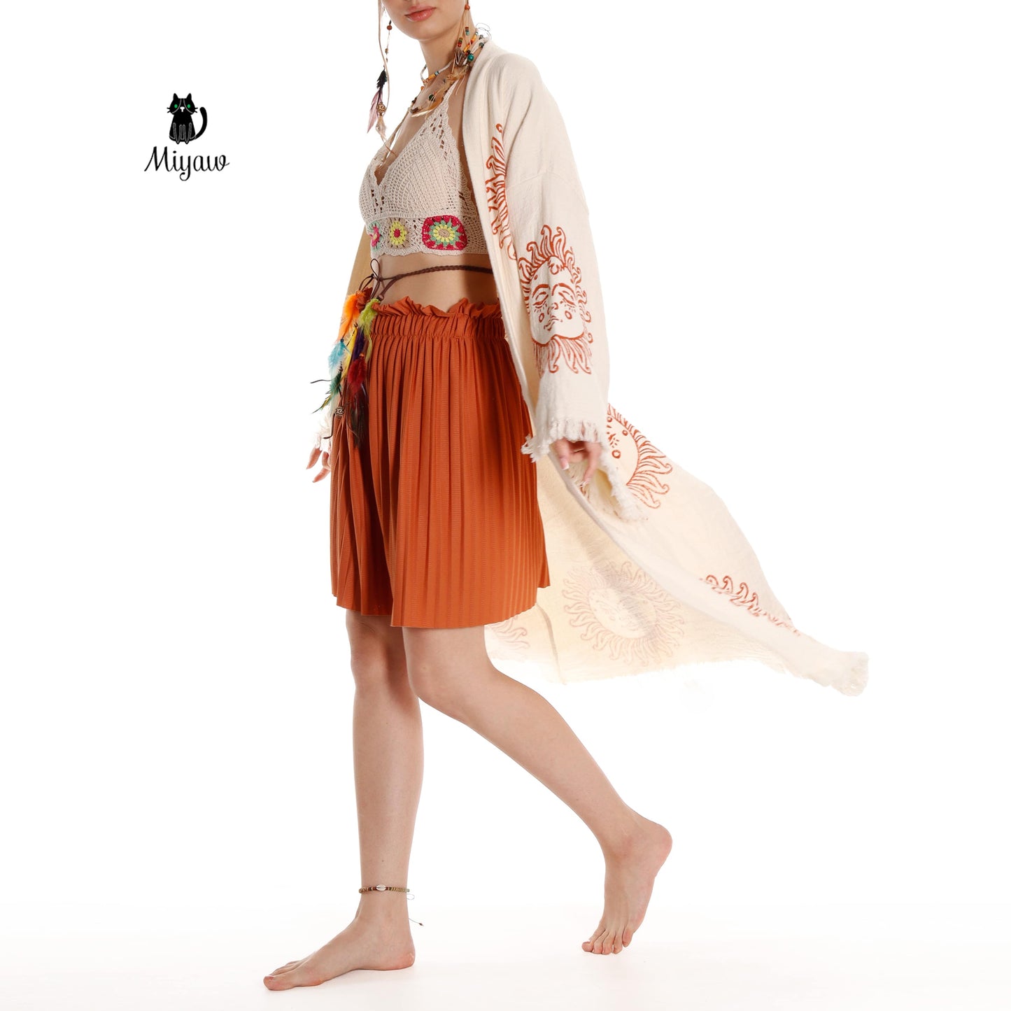 Unique Sun Stamped Robe: Eco-Friendly Organic Cotton Boho Kimono - Miyawfashion Miyawfashion