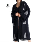 Boho Black White Pyramid Stamped Cotton Kimono Robe | Beach Cover-Up - Miyawfashion