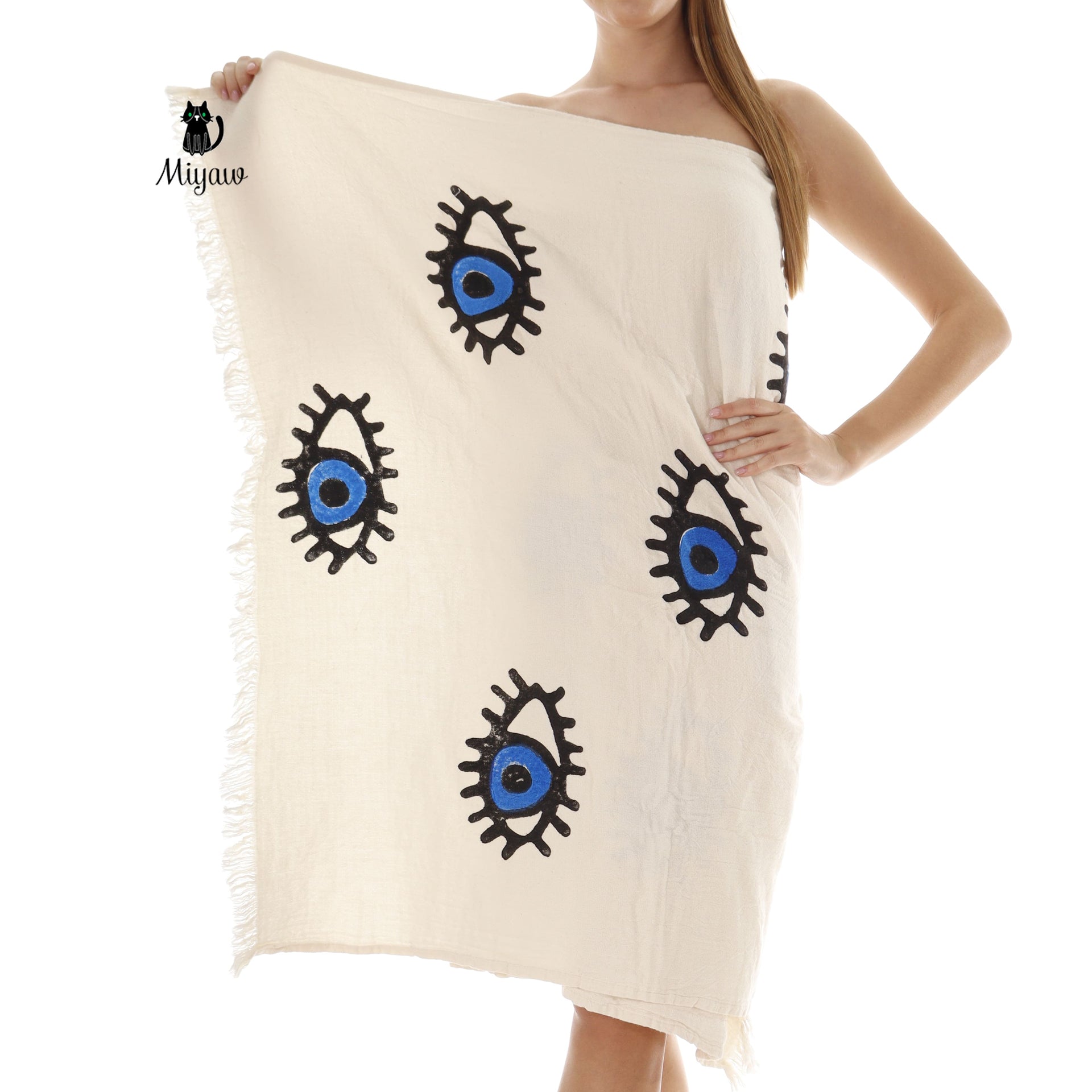 Organic Cotton Beach Towel with Fringe - Large, Eco-Friendly Beach Essential for Boutiques in the US - Miyawfashion