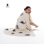 Organic Cotton Beach Kimono Robe with Handmade Blue Eye Stamp - Boho Chic Cover-Up - Miyawfashion