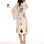 Festive Beach Kimono Robe - Santa Clause Handmade Print - Boho Chic Bathrobe for Holidays - Miyawfashion