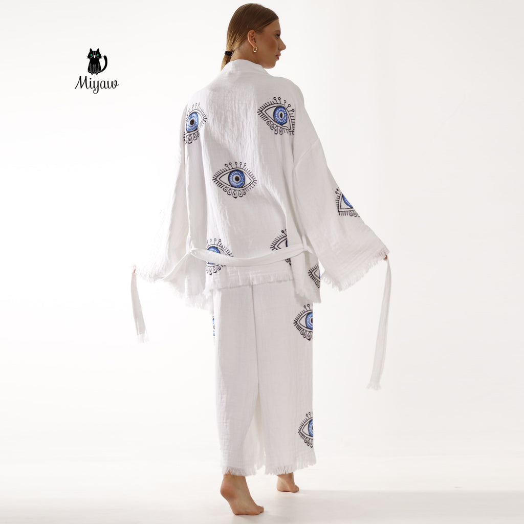 Handcrafted Cotton Set: Bohemian Jacket and Pants Outfit - Miyawfashion