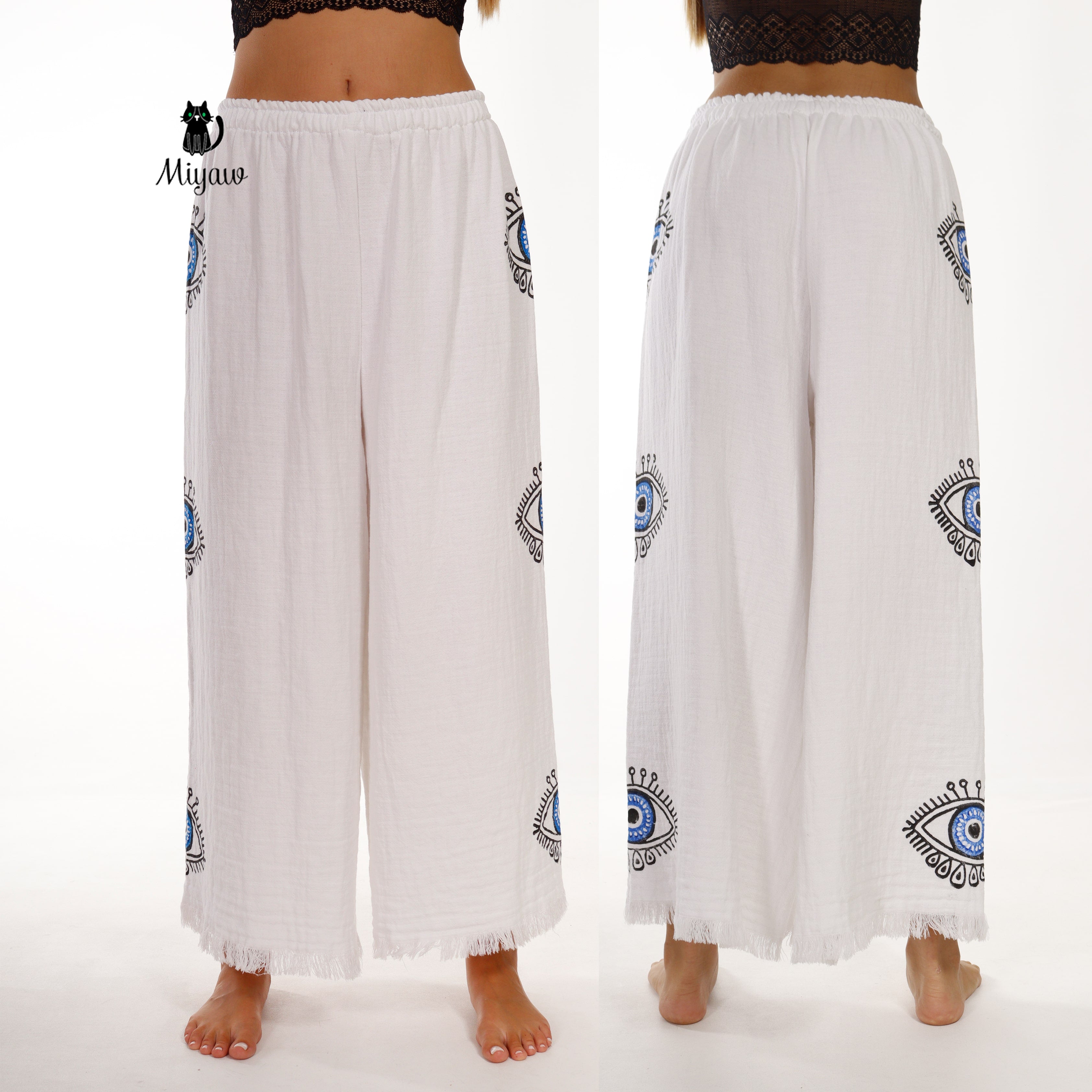 Handcrafted Cotton Set: Bohemian Jacket and Pants Outfit - Miyawfashion
