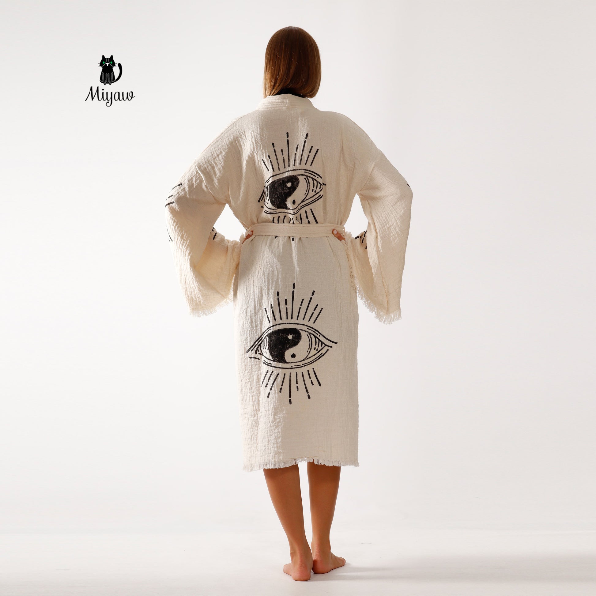 Handcrafted Ying Yang Symbol Kimono Made of Organic Cotton - Miyawfashion