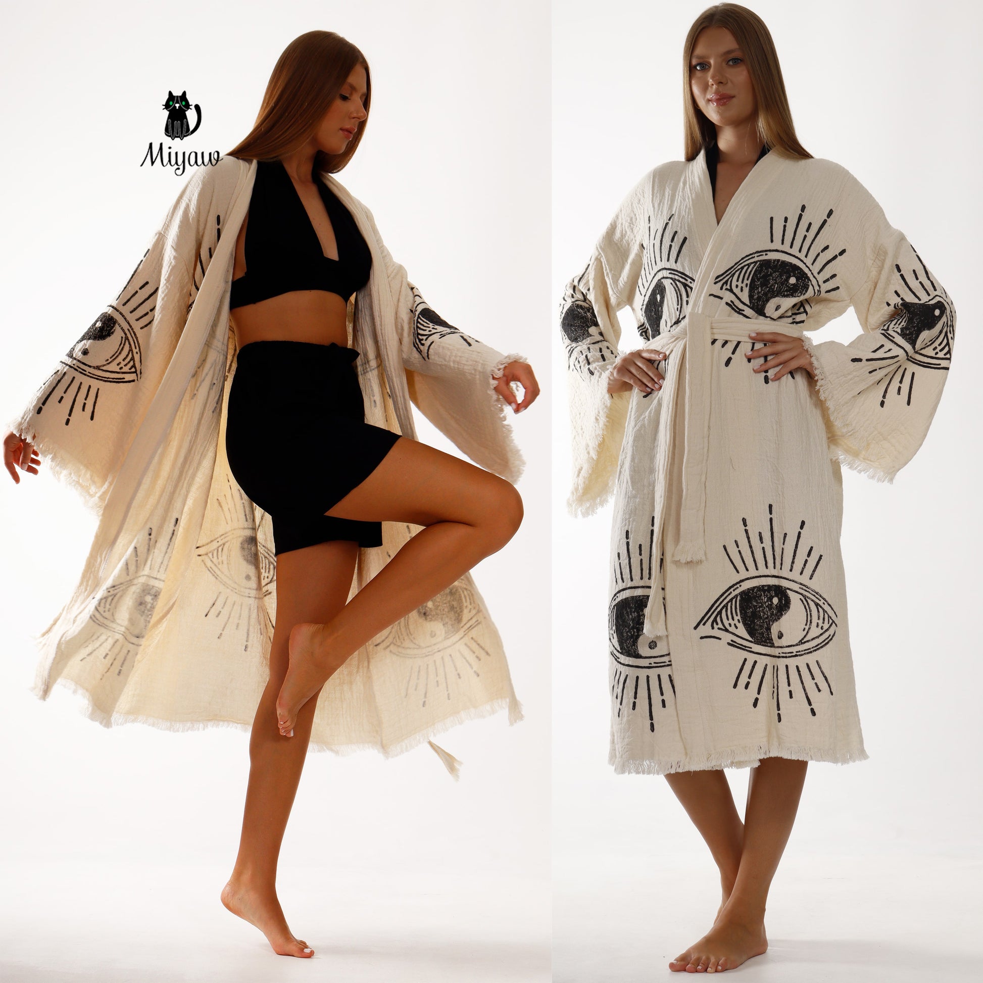 Handcrafted Ying Yang Symbol Kimono Made of Organic Cotton