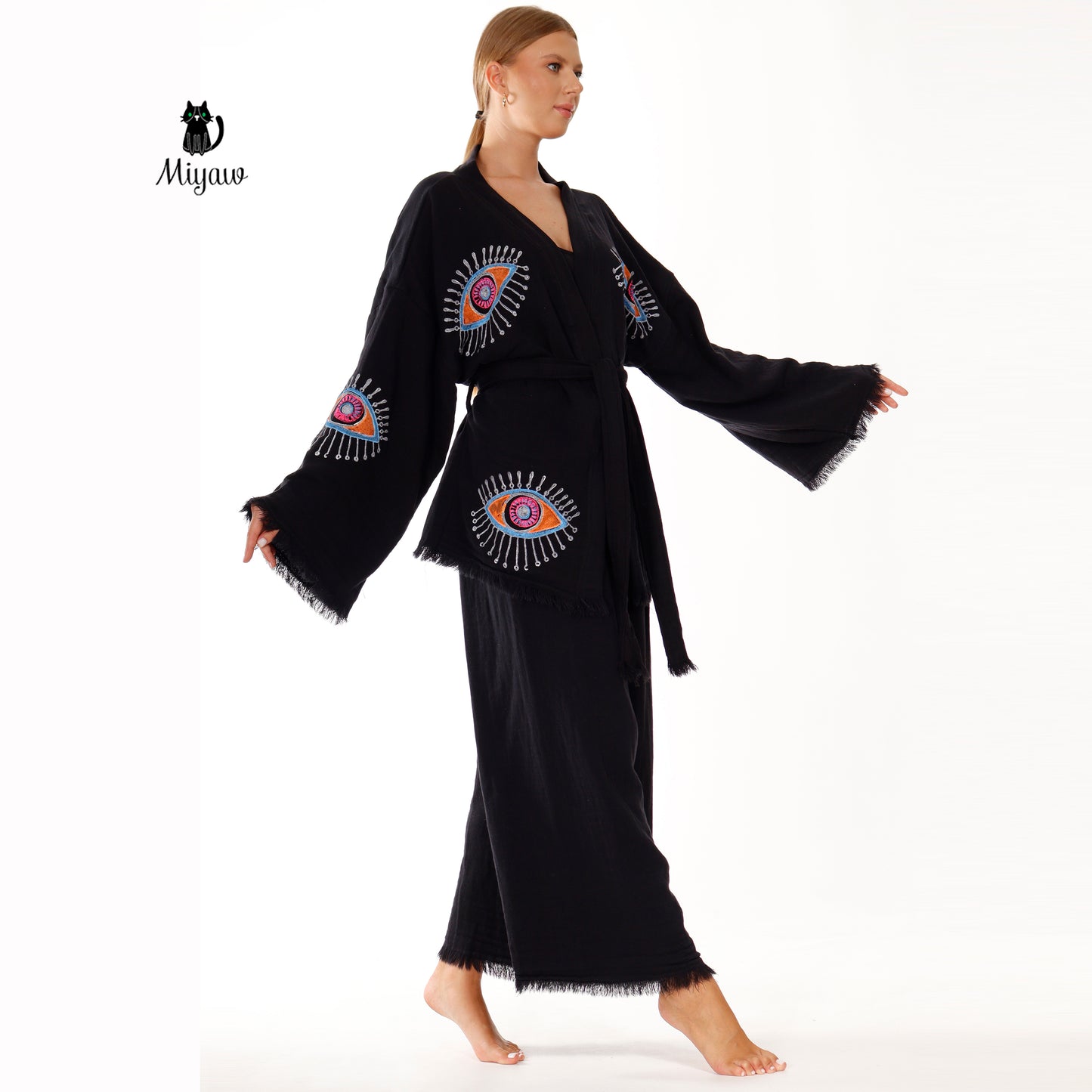 Relax in Style: Sustainable Black Cotton Lounge Pant Set - Miyawfashion Miyawfashion