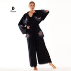 Relax in Style: Sustainable Black Cotton Lounge Pant Set - Miyawfashion