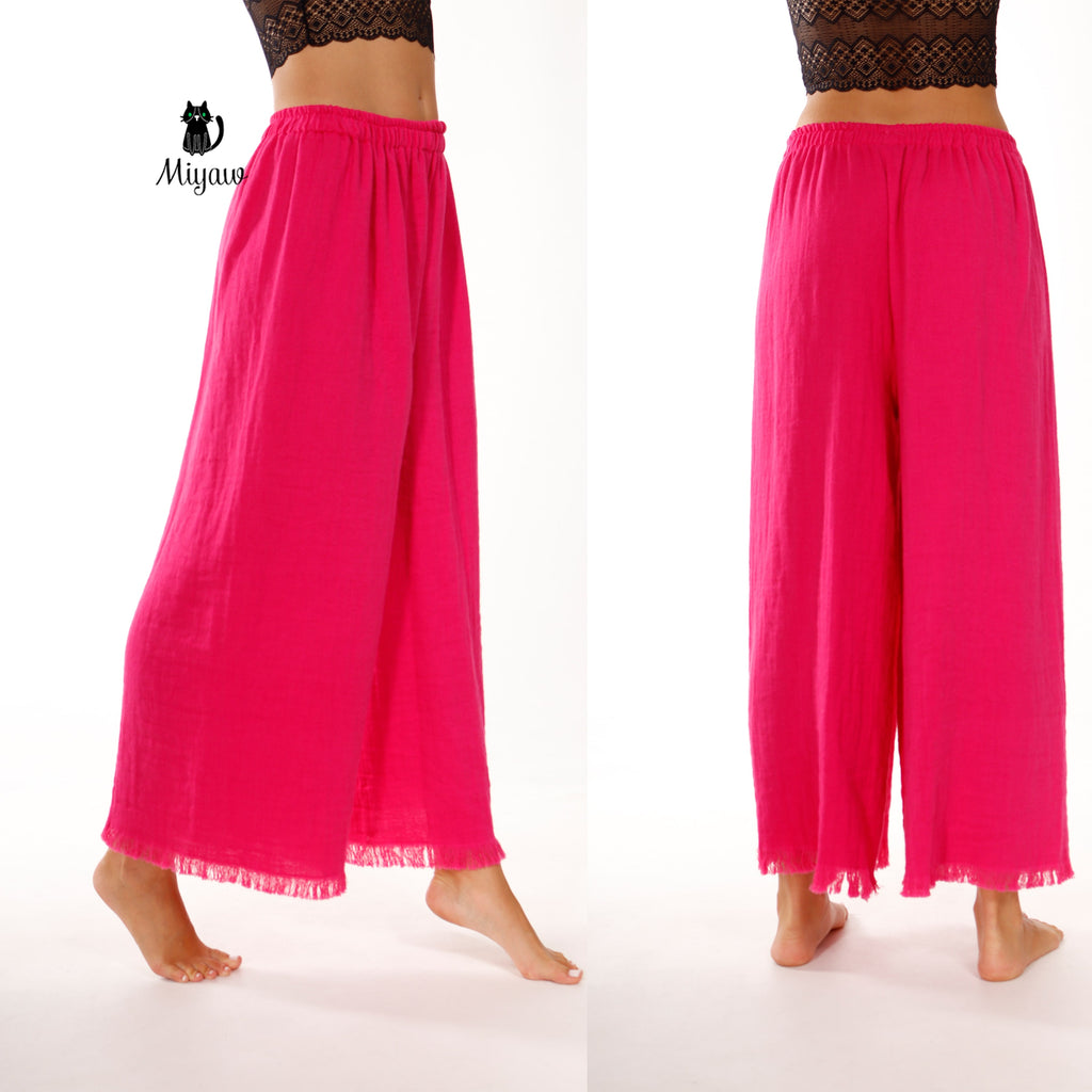 Comfy Organic Lounge Pant Suit - Vibrant Fuchsia Boho Style - Miyawfashion