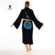 Organic Cotton Long Sleeve Black Caftan, Evil Eye Print On The Back - Miyawfashion