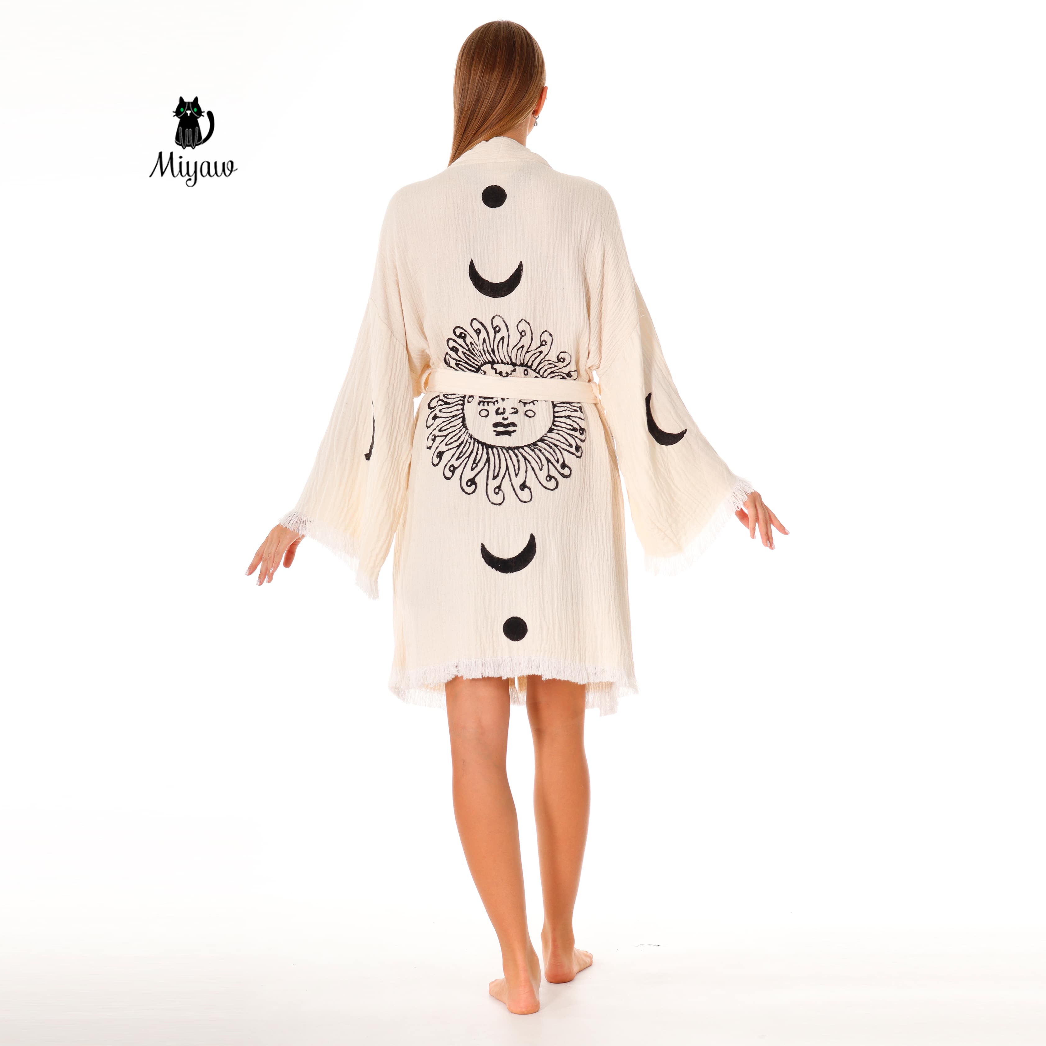 Sun and Moon Kimono Robe for Women – Boho Cotton Bathrobe