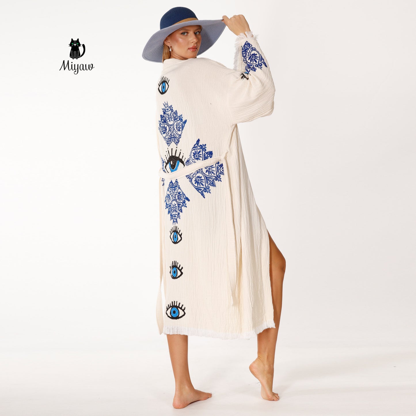 Wholesale Protective Eye Boho Kimono Robe - Organic Cotton, Eco-Friendly - Miyawfashion Miyawfashion