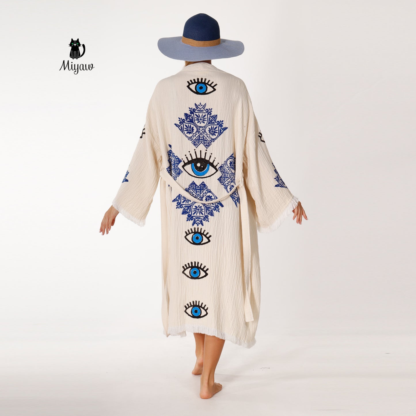 Wholesale Protective Eye Boho Kimono Robe - Organic Cotton, Eco-Friendly - Miyawfashion Miyawfashion