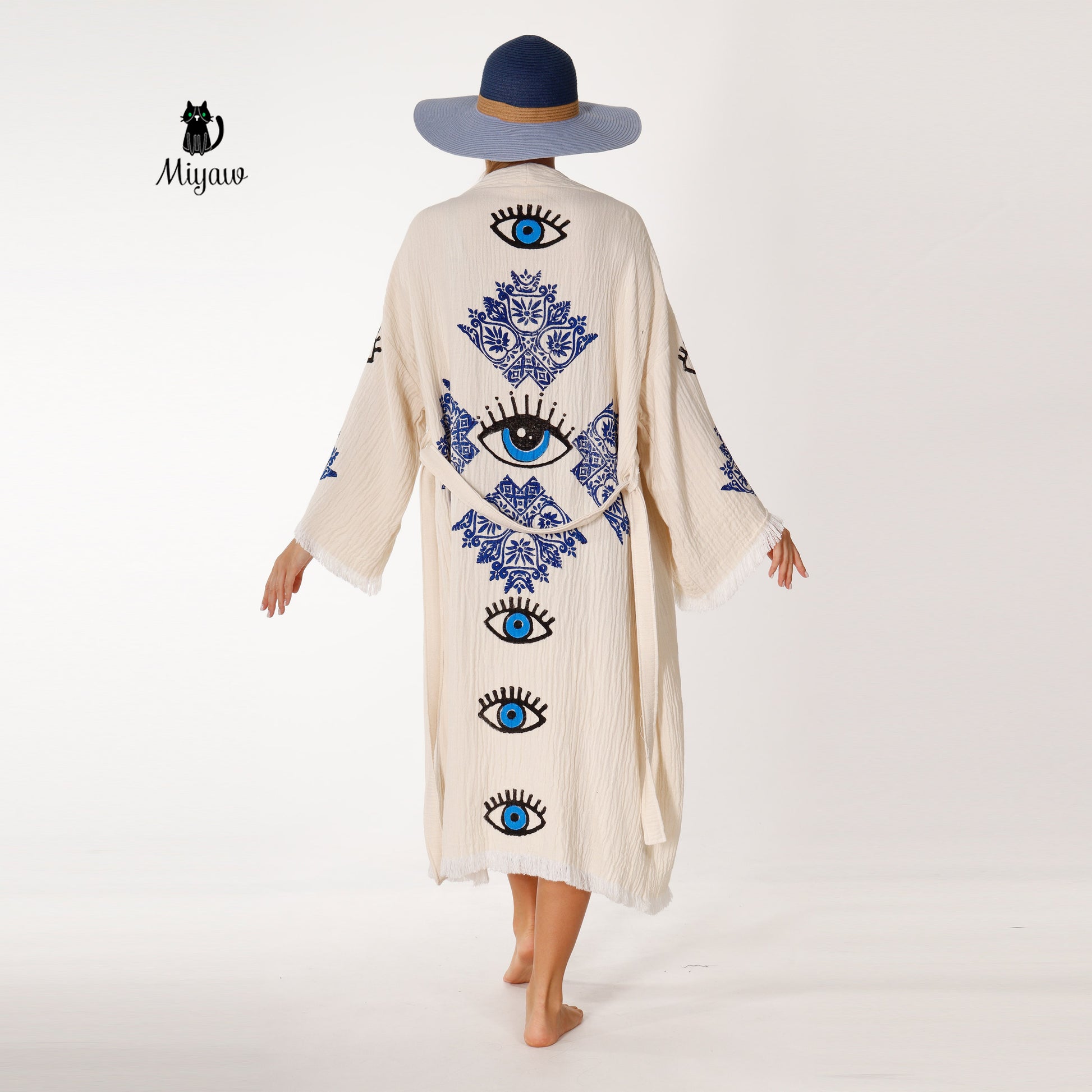 Wholesale Protective Eye Boho Kimono Robe - Organic Cotton, Eco-Friendly - Miyawfashion