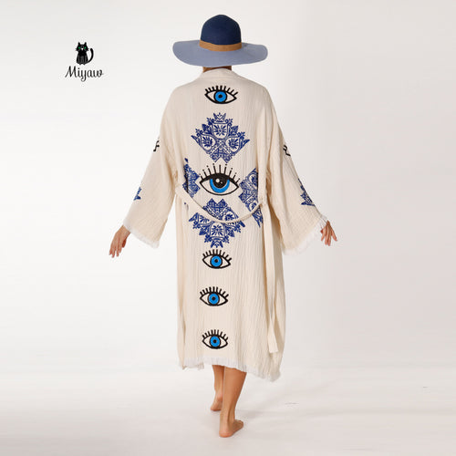 Wholesale Protective Eye Boho Kimono Robe - Organic Cotton, Eco-Friendly - Miyawfashion