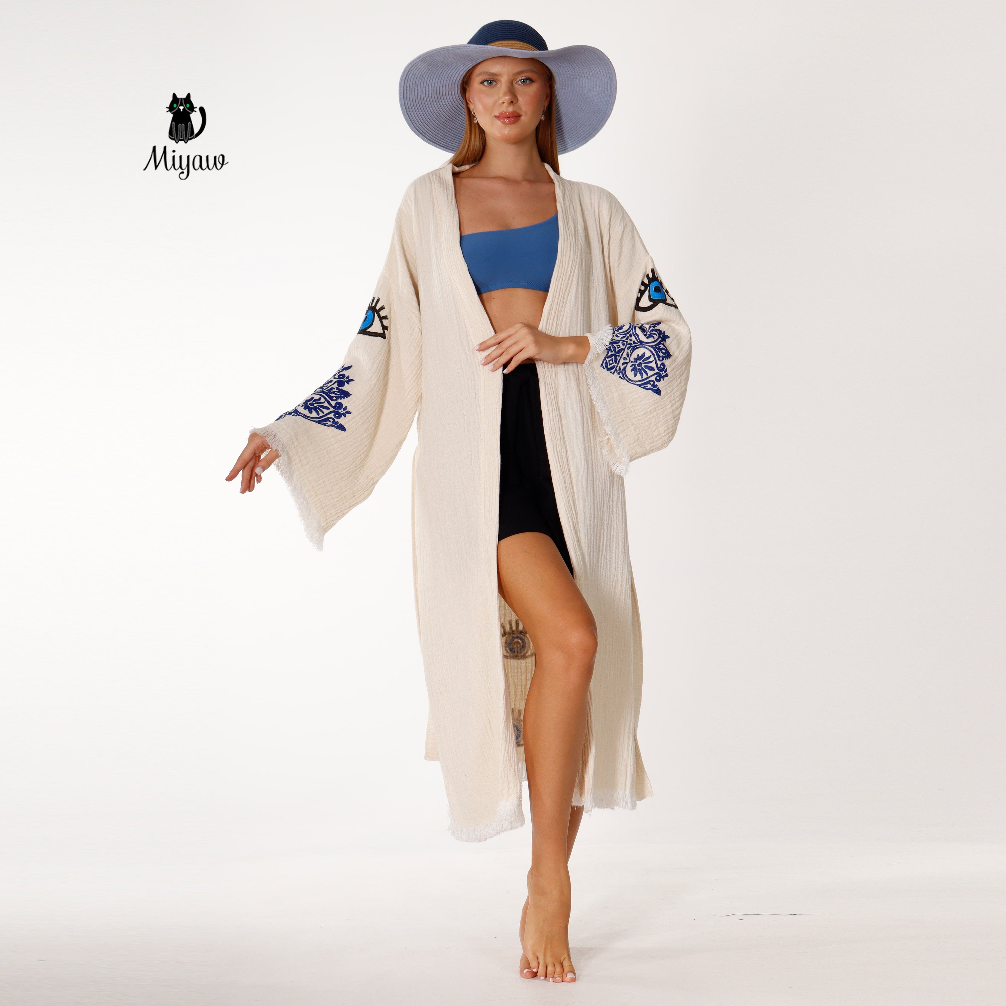 Wholesale Protective Eye Boho Kimono Robe - Organic Cotton, Eco-Friendly - Miyawfashion