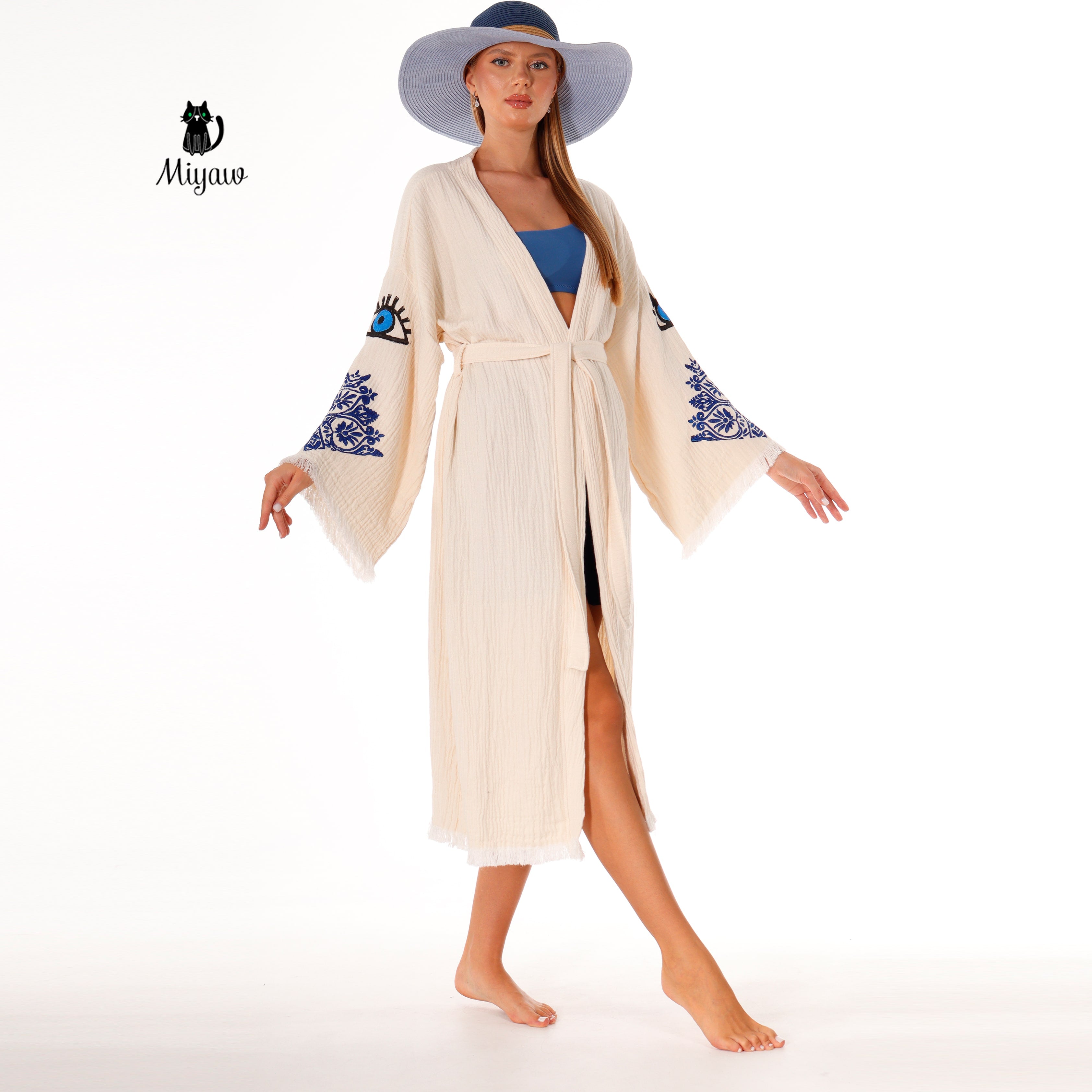 Wholesale Protective Eye Boho Kimono Robe - Organic Cotton, Eco-Friendly - Miyawfashion