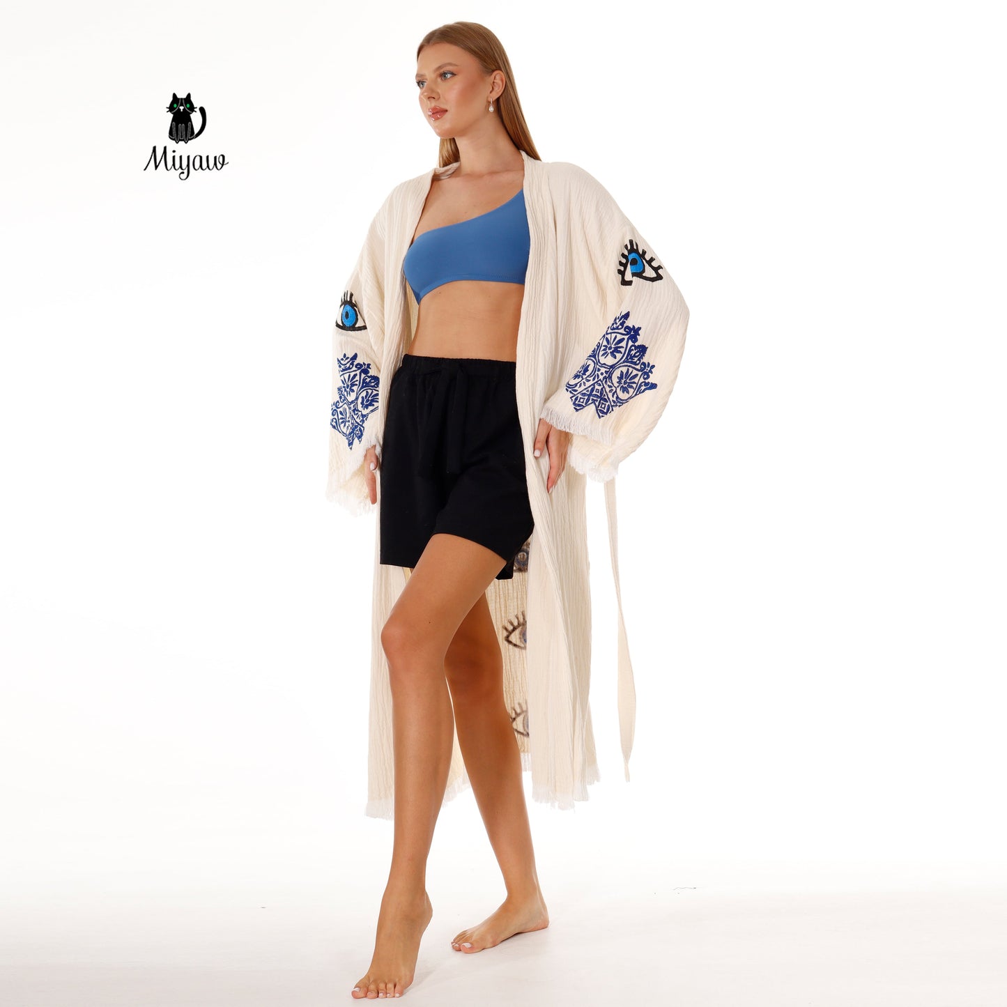 Wholesale Protective Eye Boho Kimono Robe - Organic Cotton, Eco-Friendly - Miyawfashion Miyawfashion