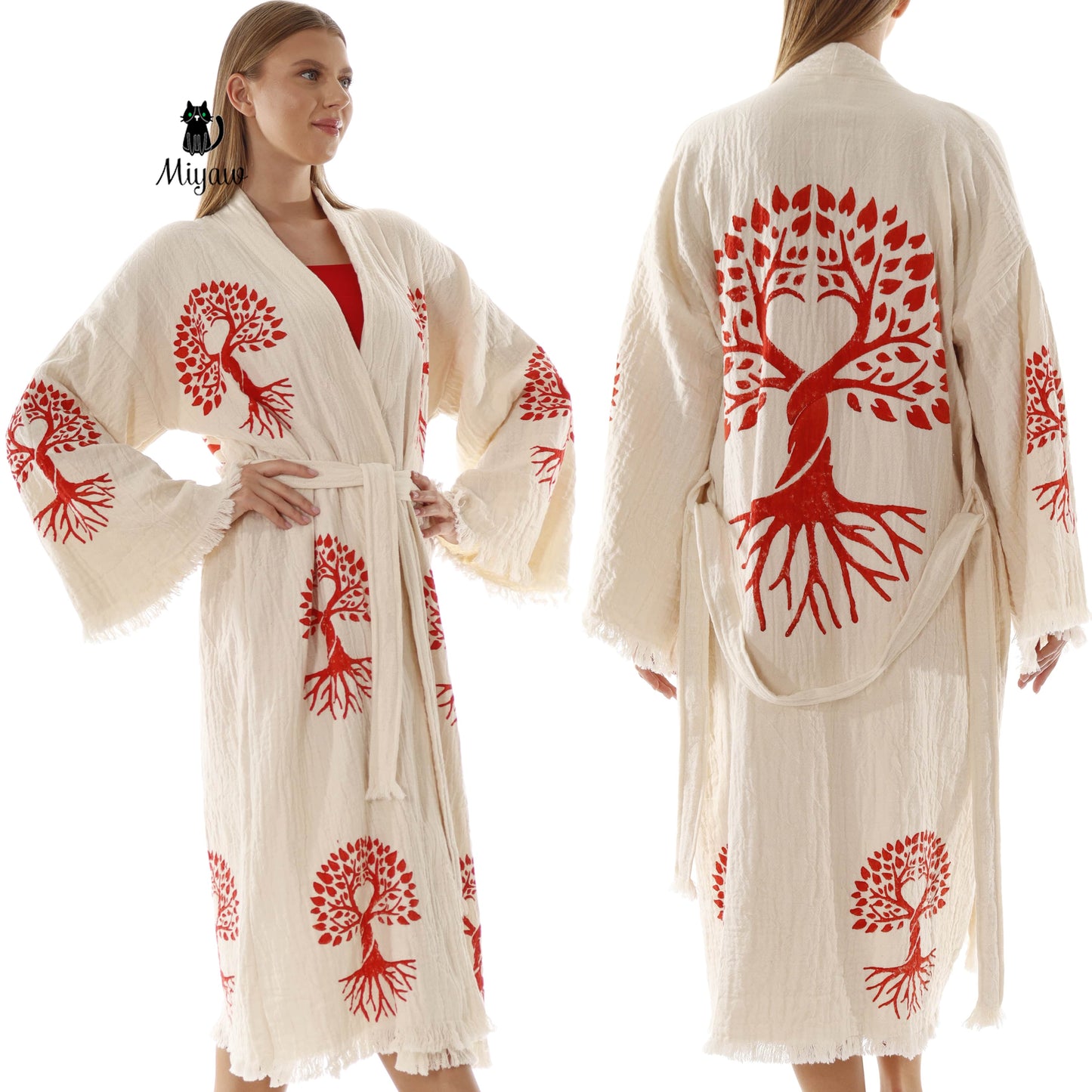 Organic Cotton Boho Kimono Robe for boutiques - Miyawfashion Miyawfashion