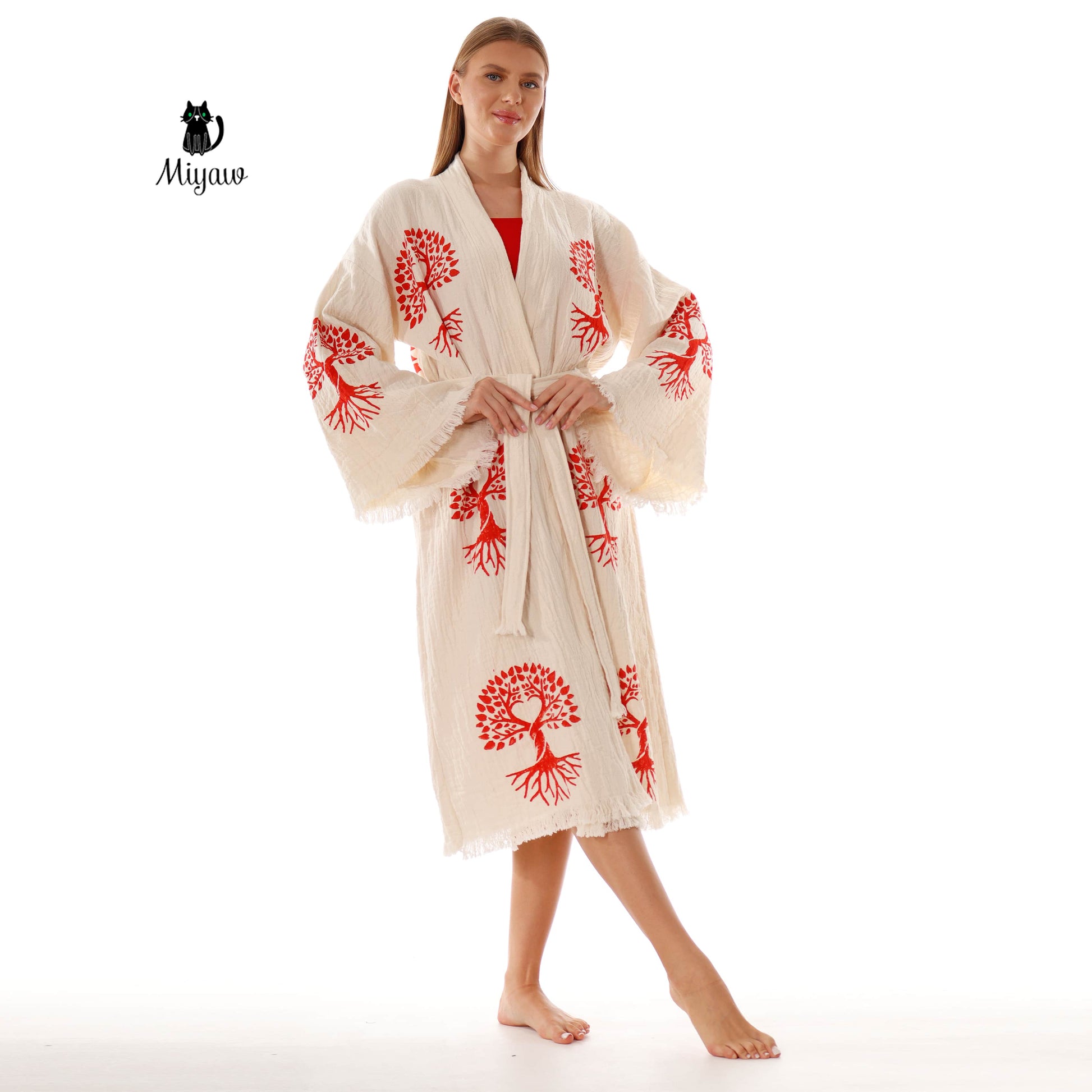 Organic Cotton Boho Kimono Robe for boutiques - Miyawfashion