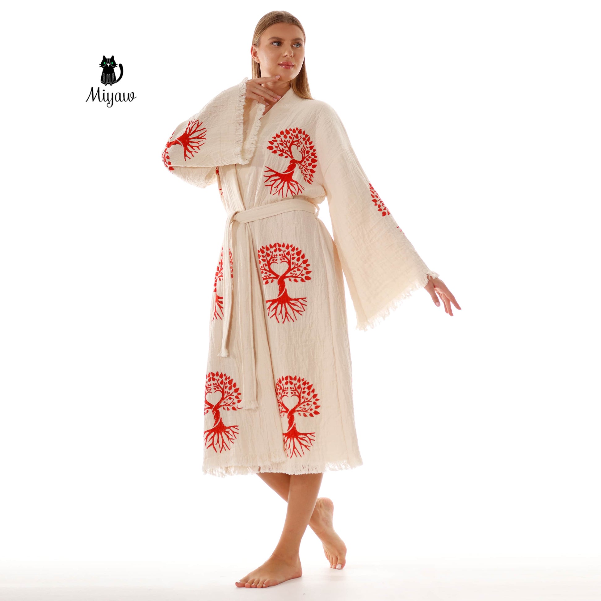 Organic Cotton Boho Kimono Robe for boutiques - Miyawfashion