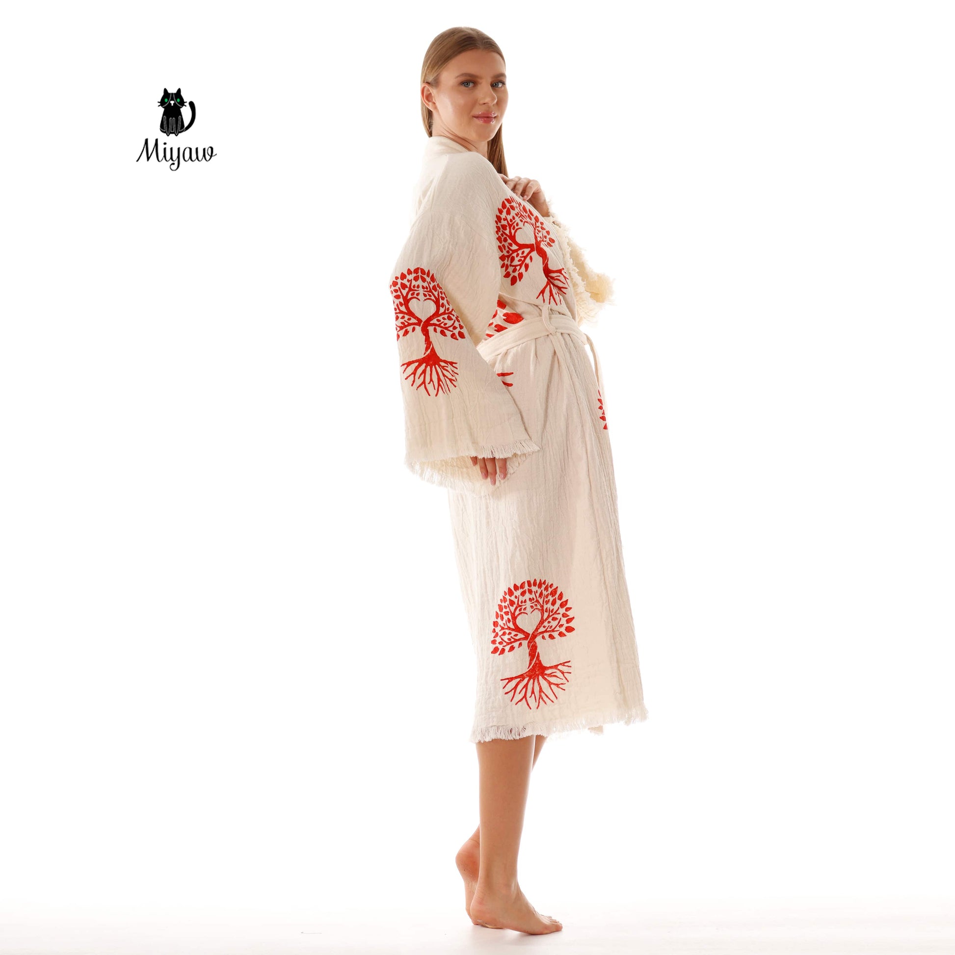 Organic Cotton Boho Kimono Robe for boutiques - Miyawfashion