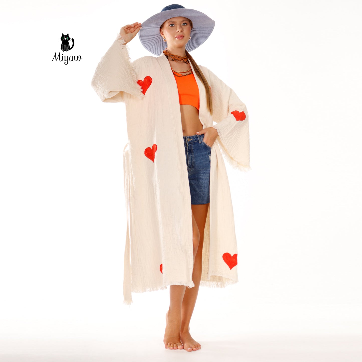 Wholesale Personalized Organic Cotton Kimono Robe - Romantic Valentine's Day Gift for Boutiques - Miyawfashion Miyawfashion