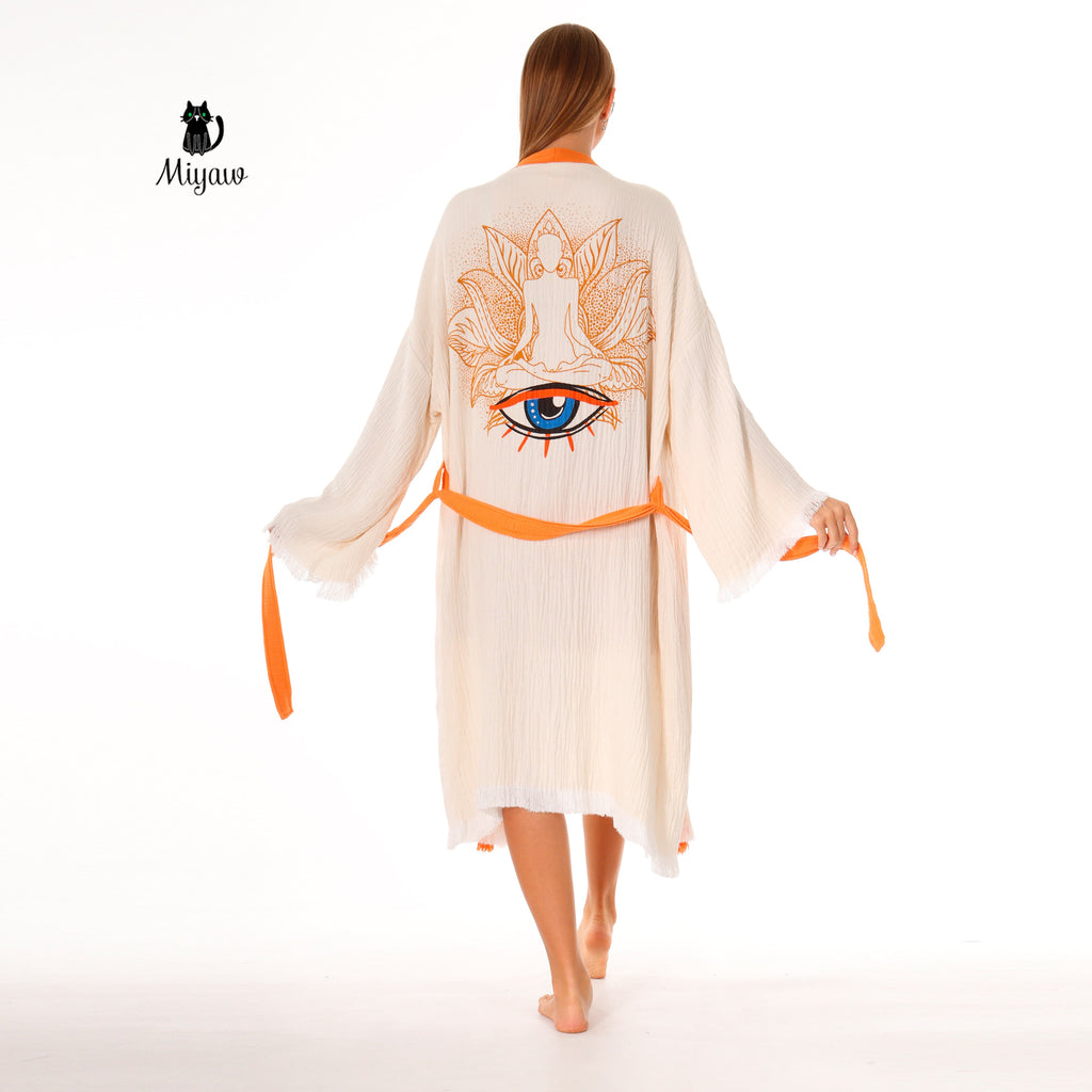 Protective Eye Kimono Robe - Organic Cotton Bathrobe for Boutique Retailers in the US - Miyawfashion
