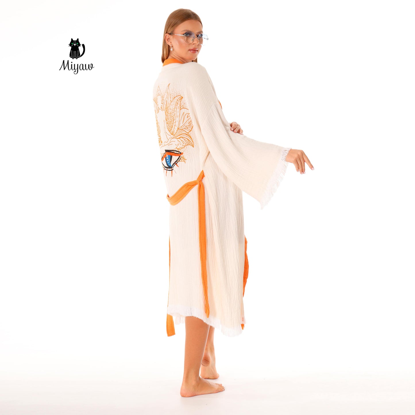 Protective Eye Kimono Robe - Organic Cotton Bathrobe for Boutique Retailers in the US - Miyawfashion Miyawfashion