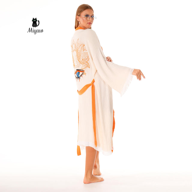 Protective Eye Kimono Robe - Organic Cotton Bathrobe for Boutique Retailers in the US - Miyawfashion