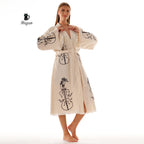 Wholesale Handmade Guitar Stamped Kimono Robe - Boho Bathrobe for Music Lovers - Miyawfashion