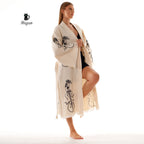 Wholesale Handmade Guitar Stamped Kimono Robe - Boho Bathrobe for Music Lovers - Miyawfashion