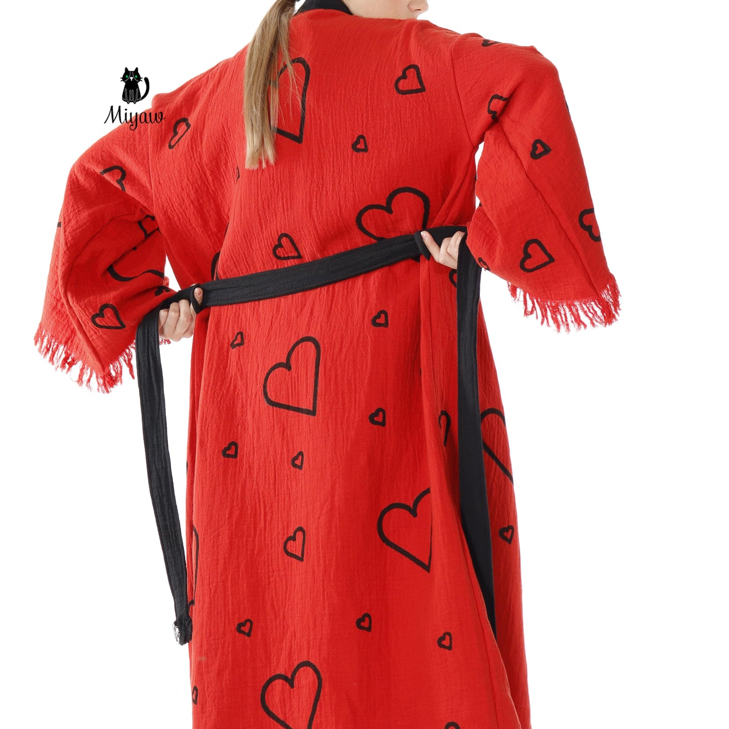 Handcrafted Red Valentine's Day Kimono Robe with Heart Design - Wholesale Ready - Miyawfashion Miyawfashion