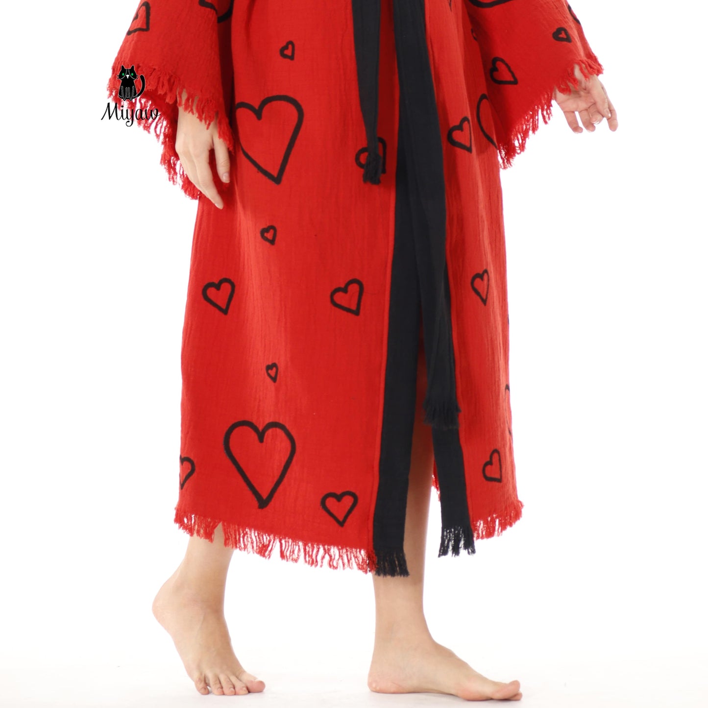 Handcrafted Red Valentine's Day Kimono Robe with Heart Design - Wholesale Ready - Miyawfashion Miyawfashion