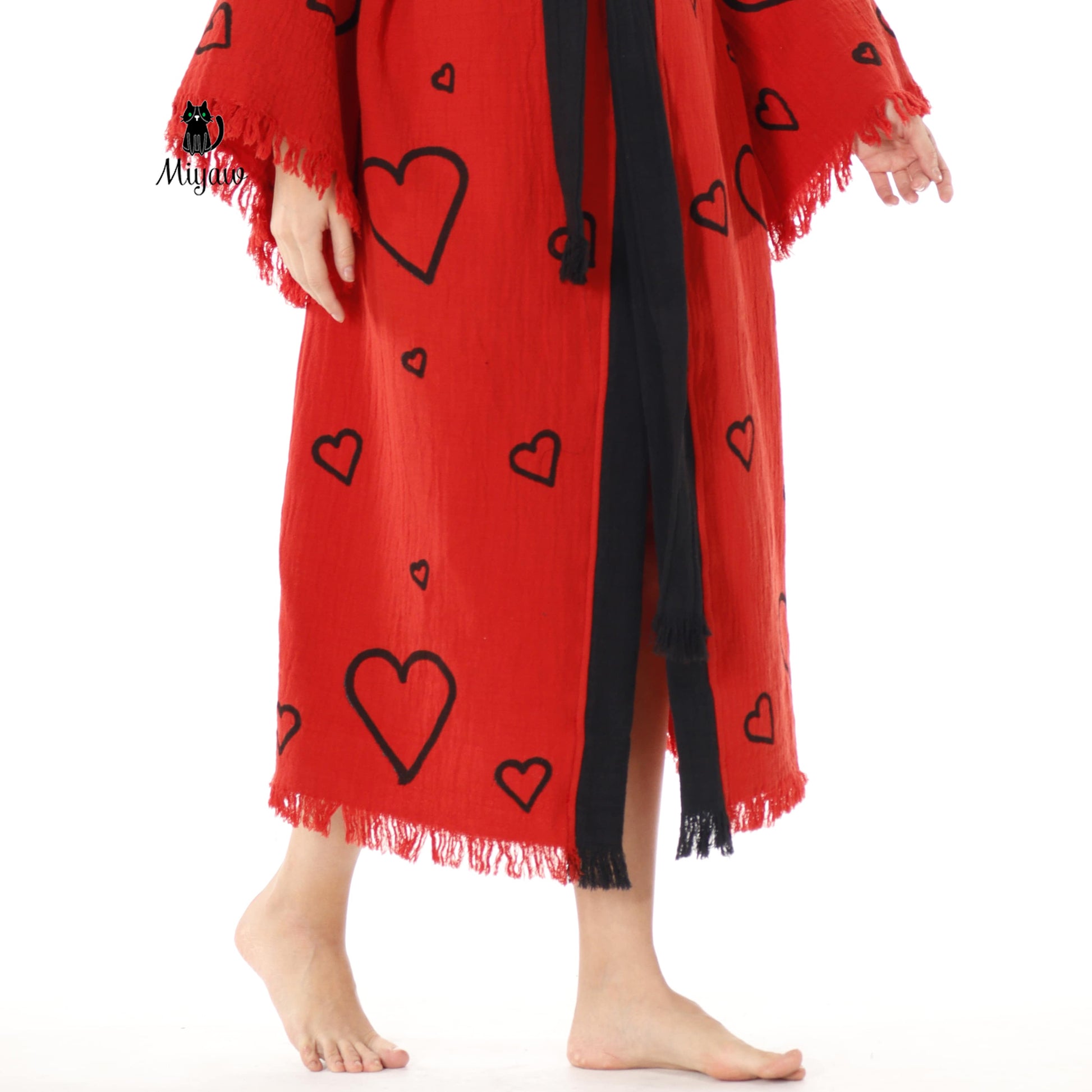 Handcrafted Red Valentine's Day Kimono Robe with Heart Design - Wholesale Ready - Miyawfashion