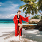 Handcrafted Red Valentine's Day Kimono Robe with Heart Design - Wholesale Ready