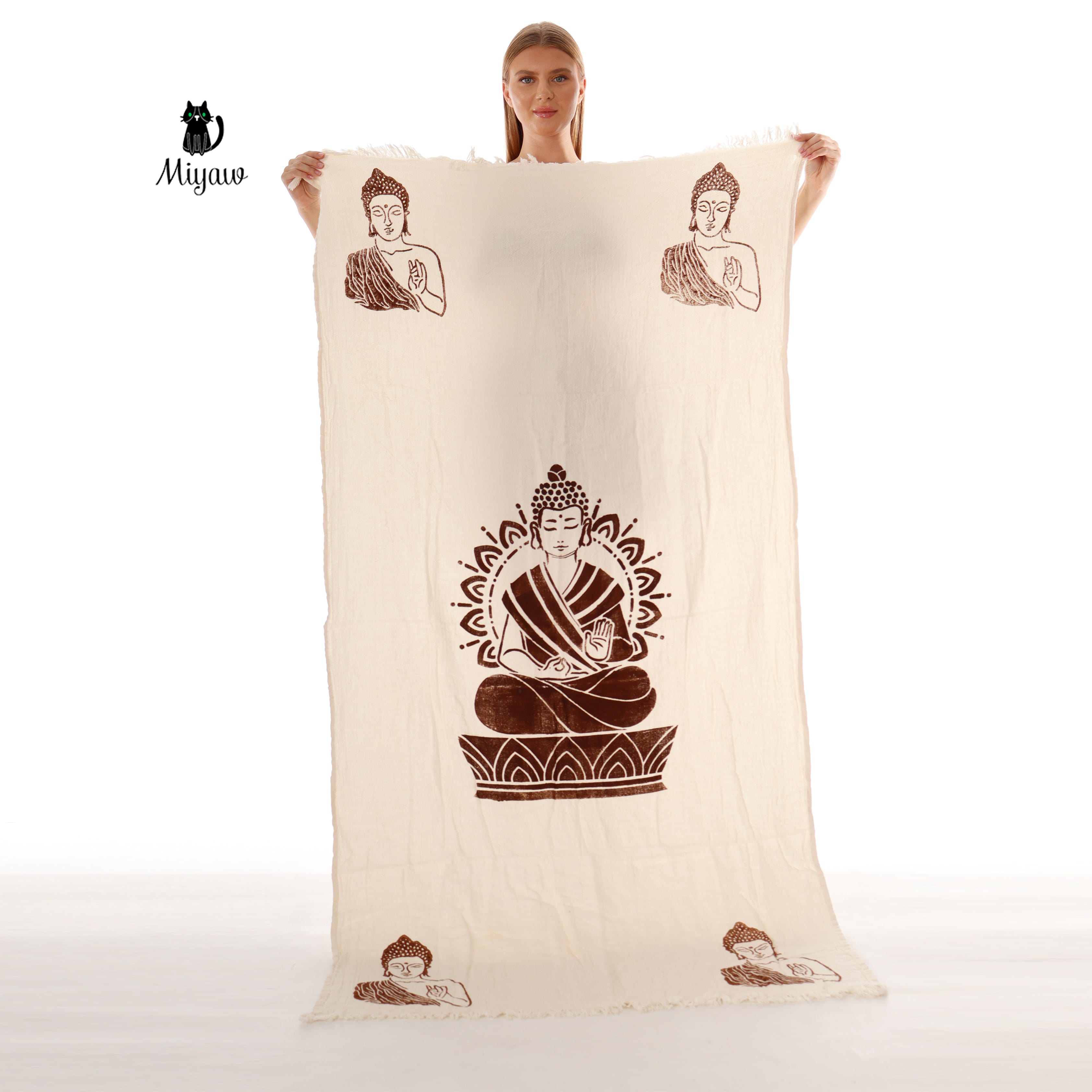 Handmade Boho Buddha Stamped Fringe Towel - Miyawfashion