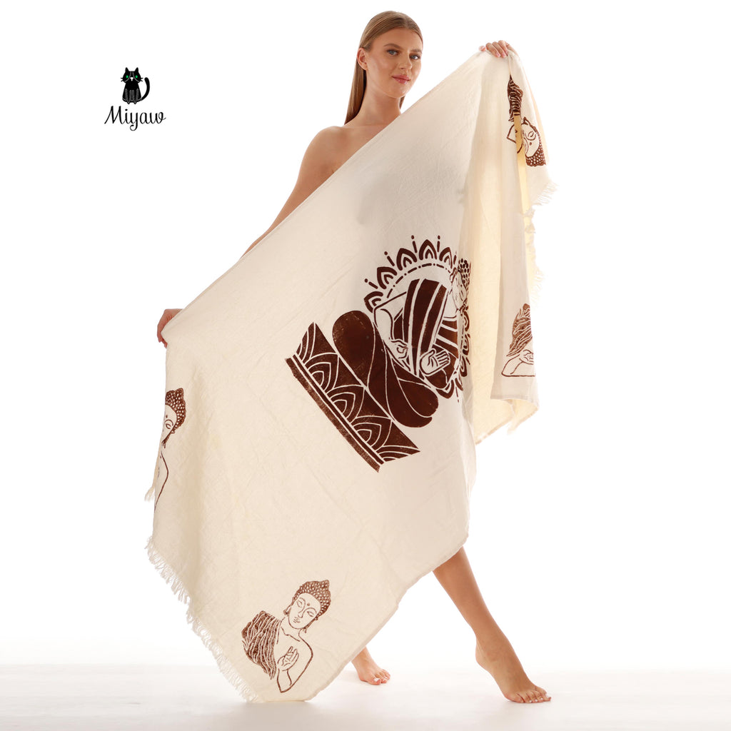 Handmade Boho Buddha Stamped Fringe Towel - Miyawfashion