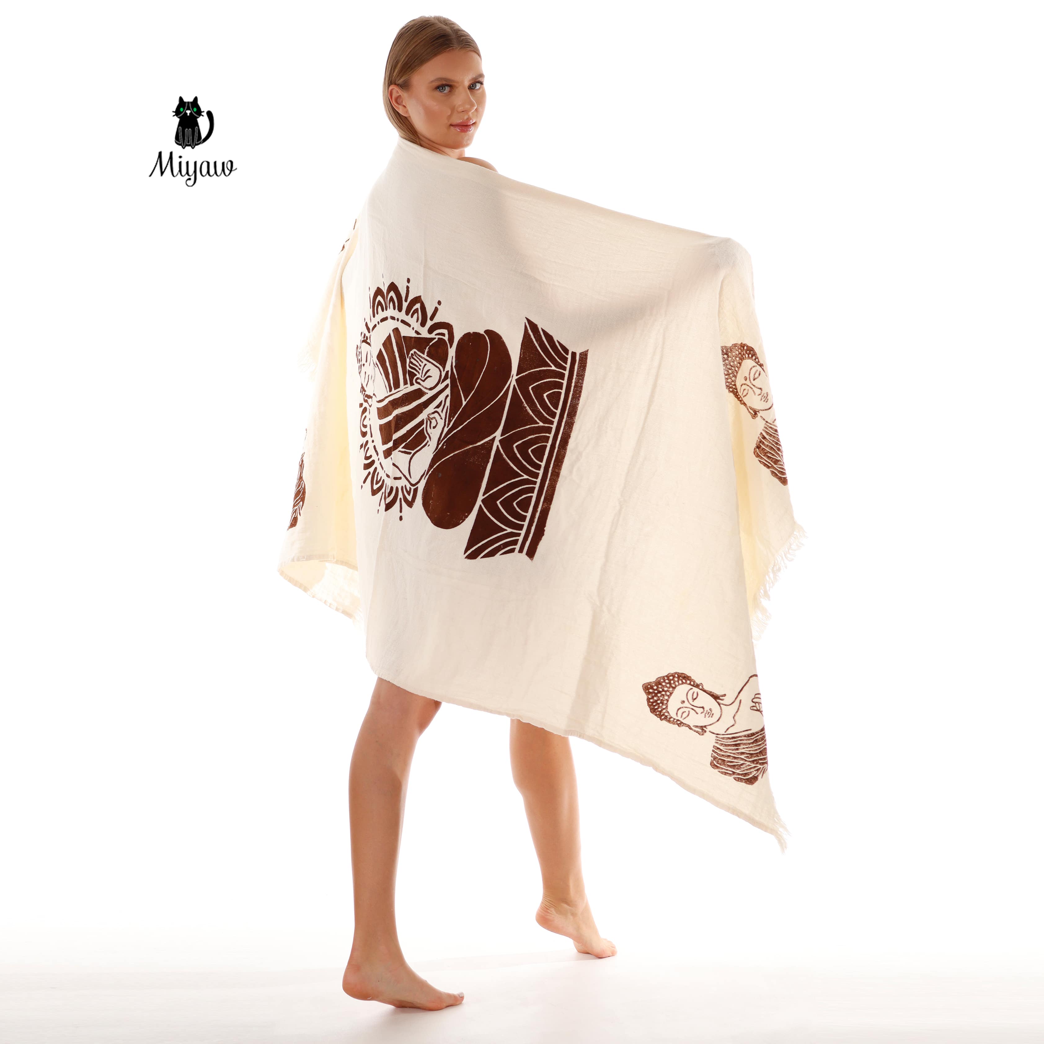 Handmade Boho Buddha Stamped Fringe Towel - Miyawfashion