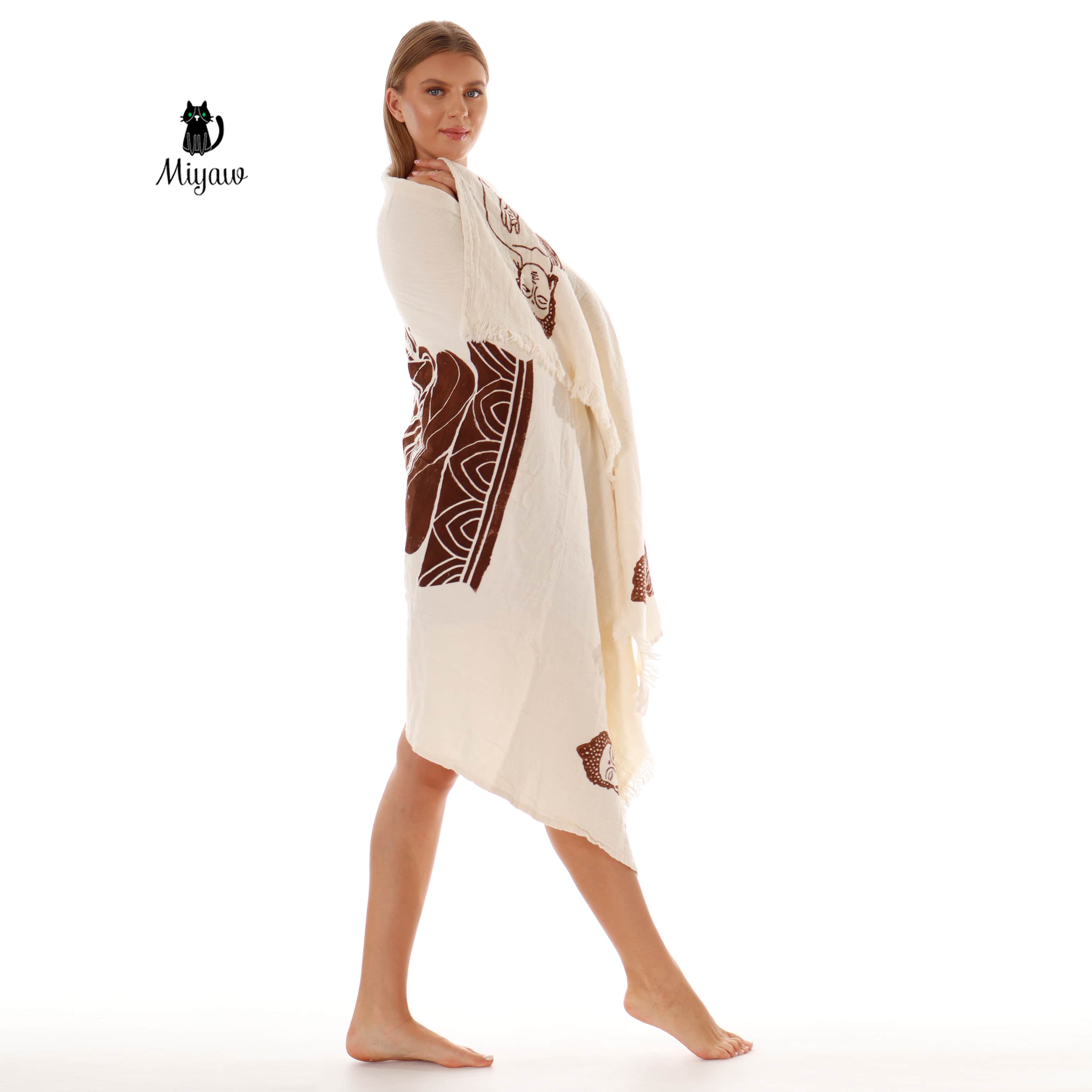 Handmade Boho Buddha Stamped Fringe Towel - Miyawfashion