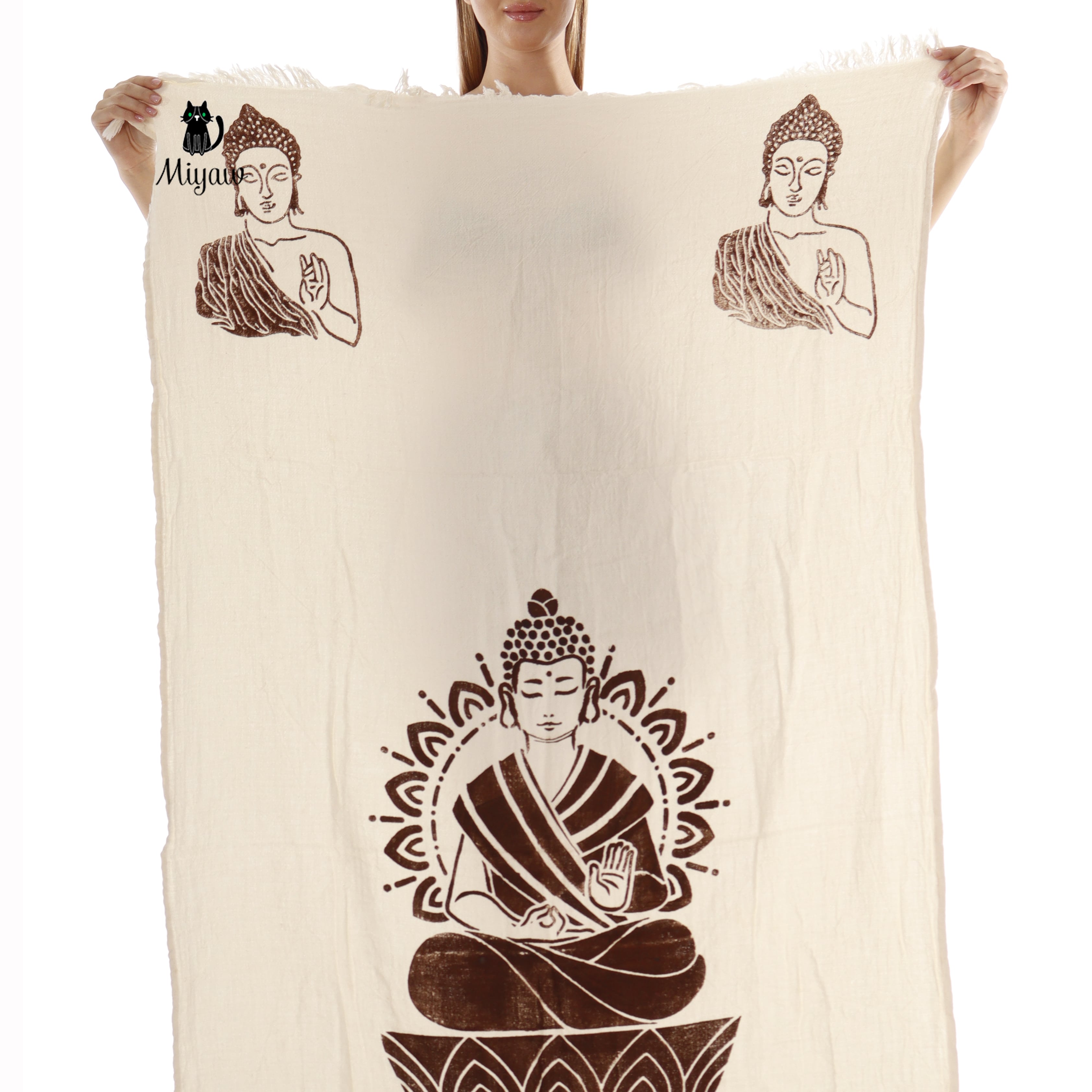 Handmade Boho Buddha Stamped Fringe Towel - Miyawfashion