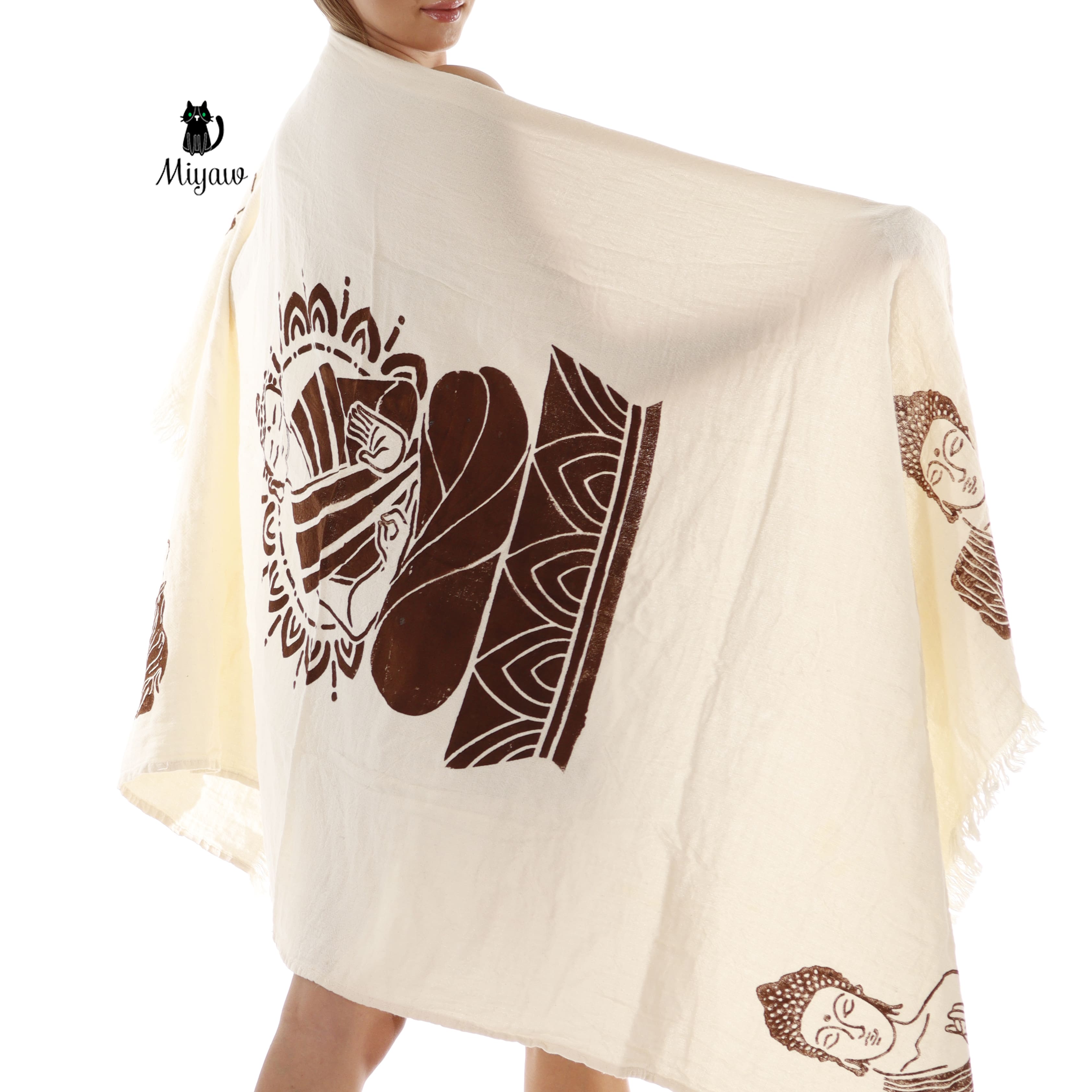 Handmade Boho Buddha Stamped Fringe Towel - Miyawfashion