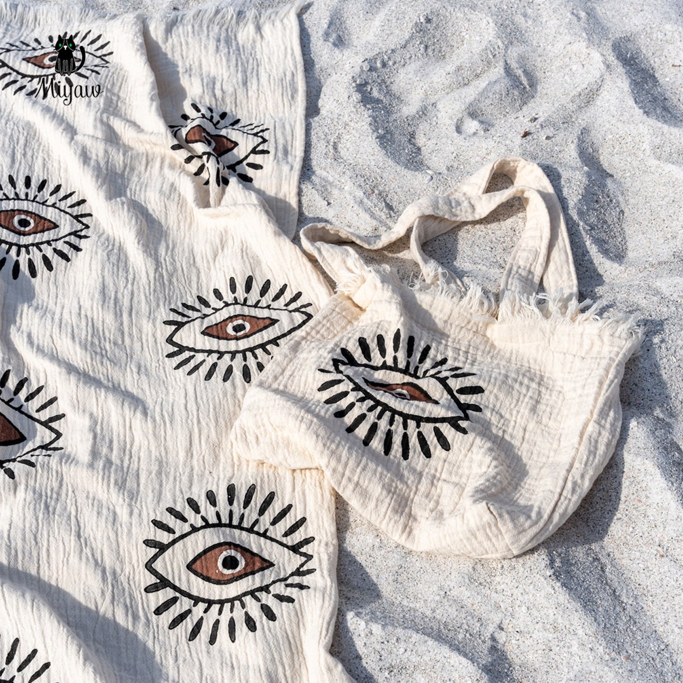 Cotton Protective Eye Beach Towel, Evil Eye Boho Cotton Towel for the beach and home - Miyawfashion Miyawfashion