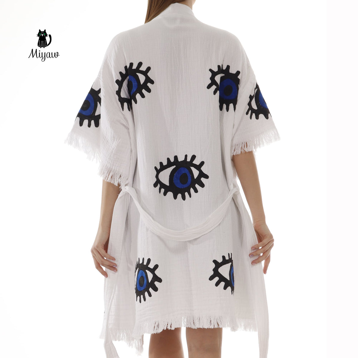 Wholesale Handmade Protective Eye print Kimono in White