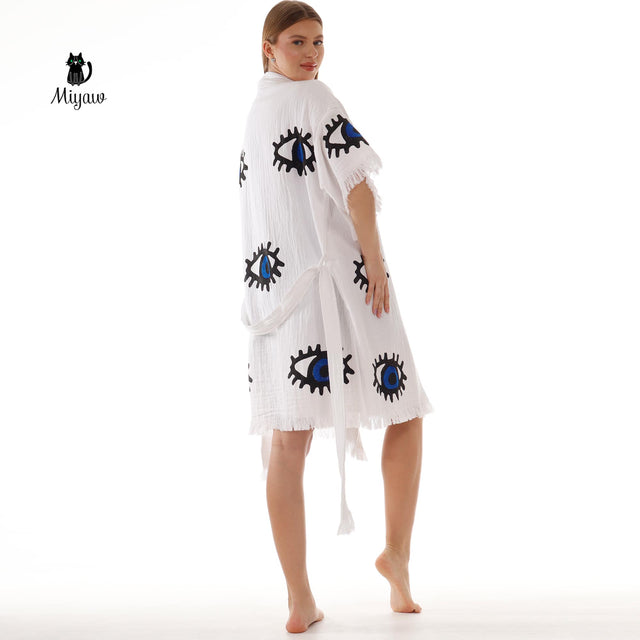 Wholesale Handmade Protective Eye print Kimono in White