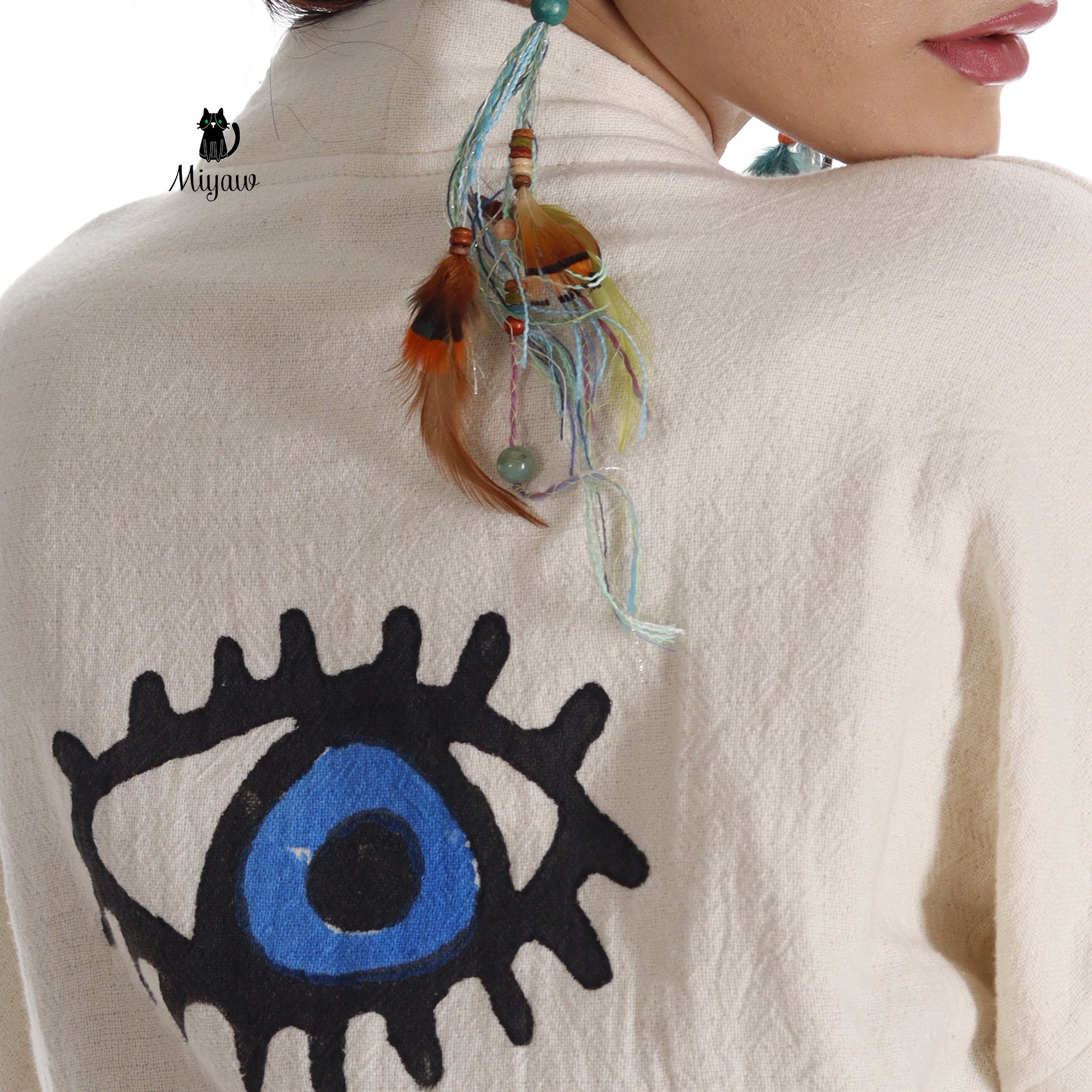 Wholesale Handmade Protective Eye print Kimono in White
