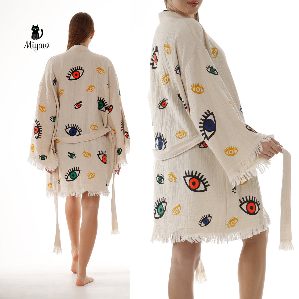 Bulk Organic Cotton Handcrafted Colorful Eyes Kimono