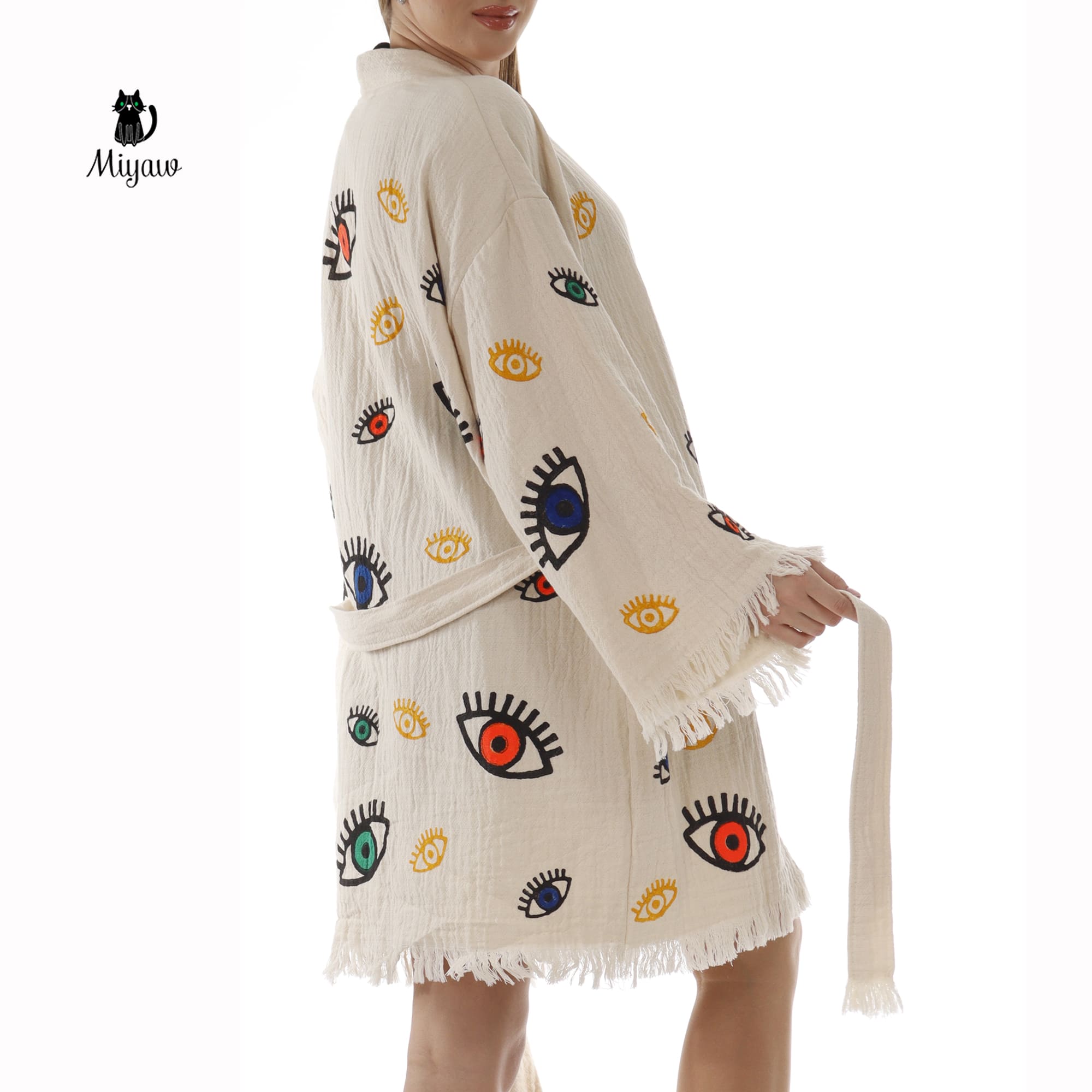 Bulk Organic Cotton Handcrafted Colorful Eyes Kimono