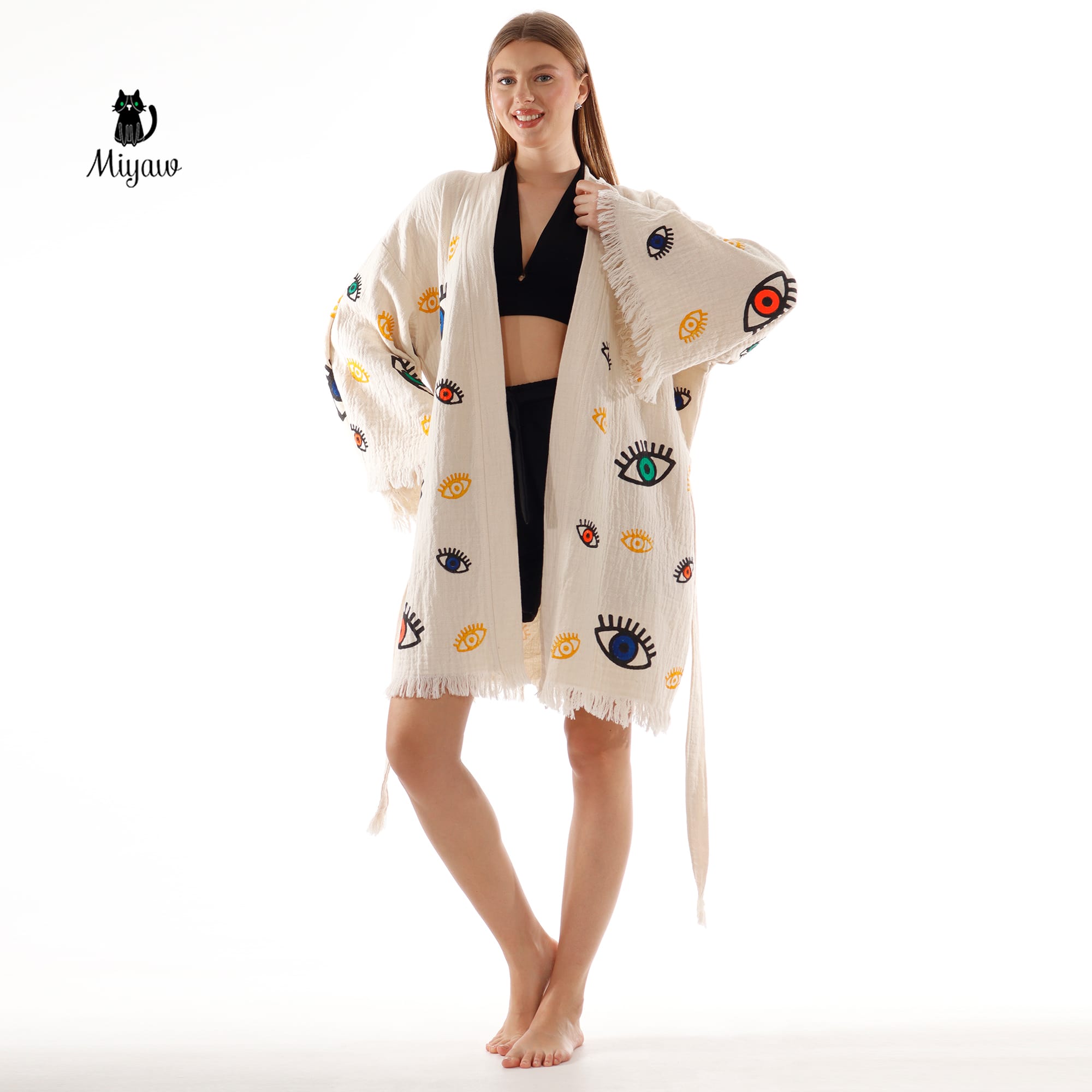 Bulk Organic Cotton Handcrafted Colorful Eyes Kimono